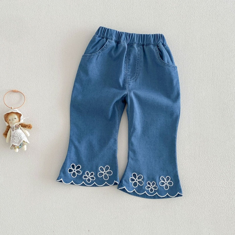 【BABY&KID】夏新作 ジャカードフリルスリーブブラウス、刺繍デニムパンツSK105215