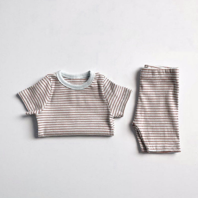 【BABY】夏新作 クルーネック半袖ボーダーセットアップSK080203