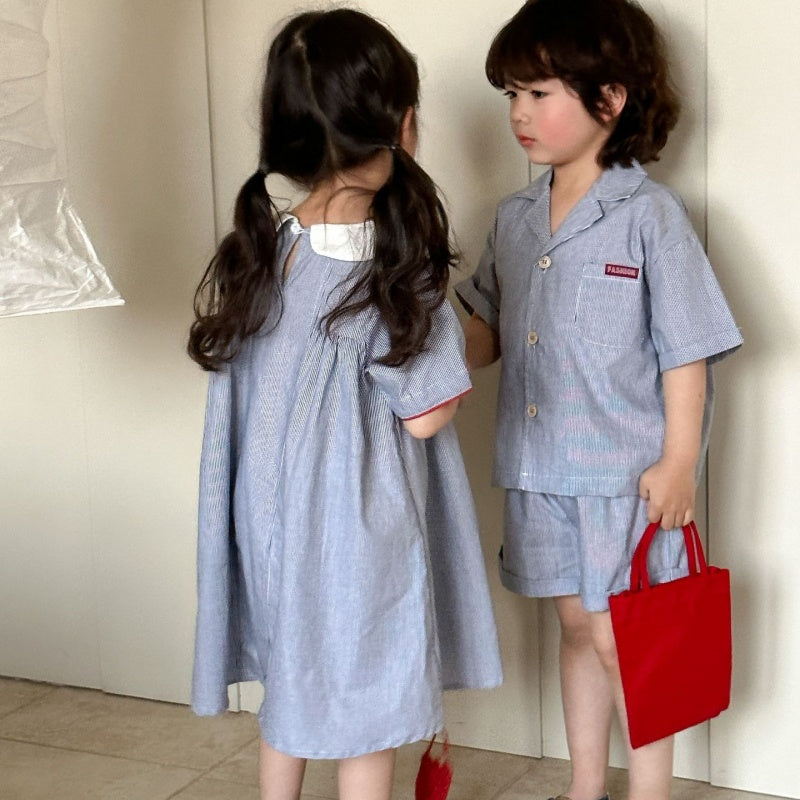 【BABY＆KID】夏新作 ストライプシャツスーツ、ワンピースSK063020