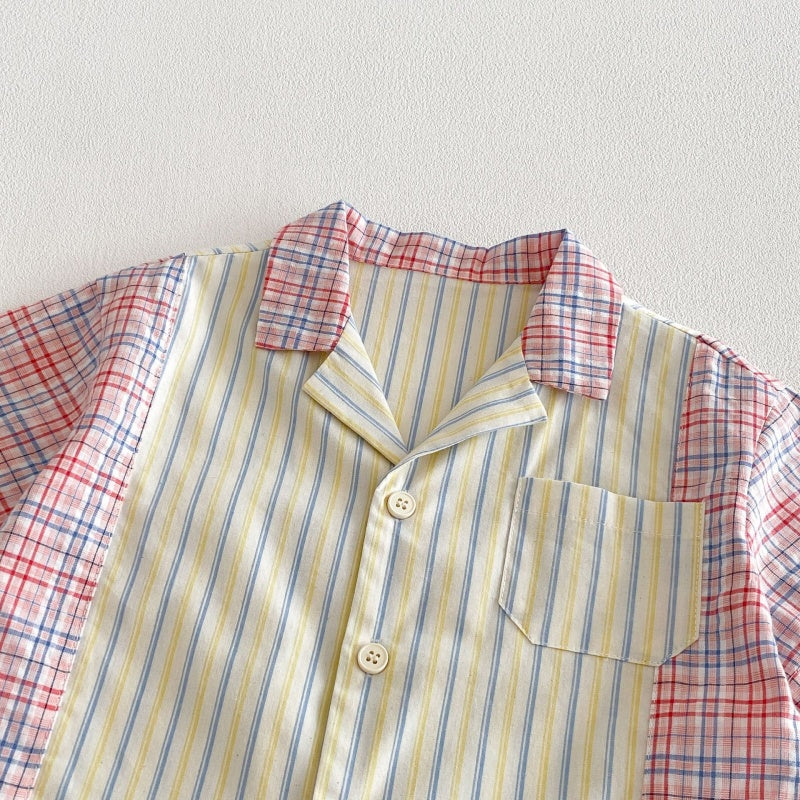 【BABY&KID】夏新作韓国風ストライプ半袖シャツ、デニムパンツSK104824