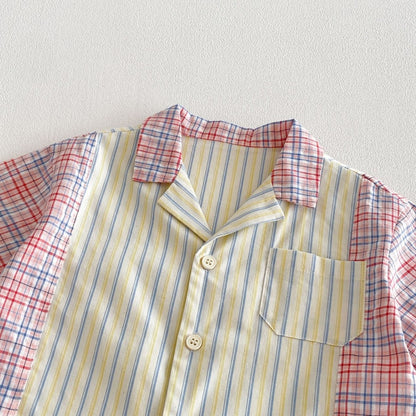 【BABY&KID】夏新作韓国風ストライプ半袖シャツ、デニムパンツSK104824