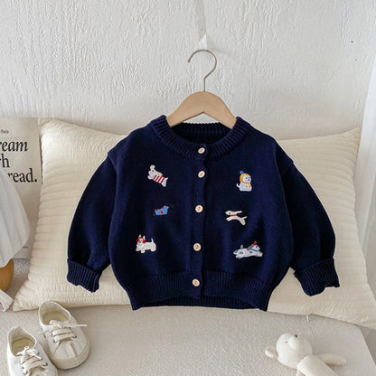 【BABY】いぬ刺繍ニットカーデSK101426