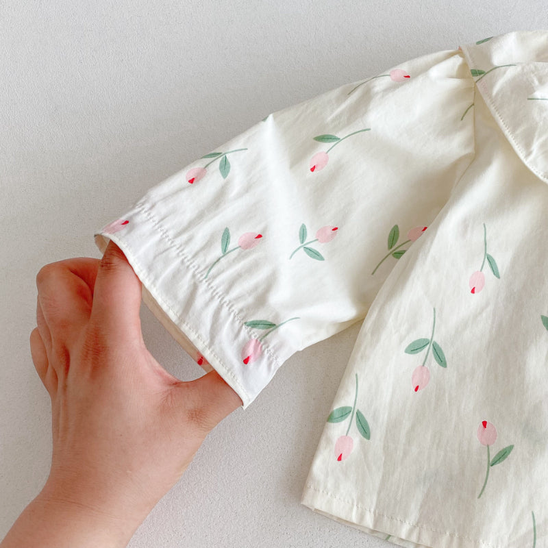 【BABY】花柄トップス、花刺繍サロペットパンツSK092318