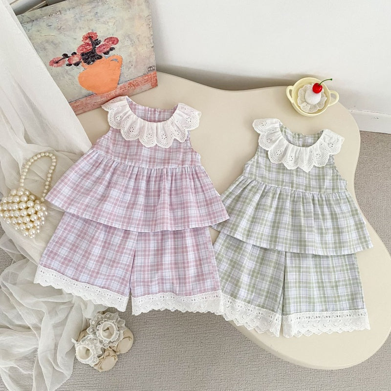【BABY&KID】夏新作フリル襟チェックセットアップSK106406