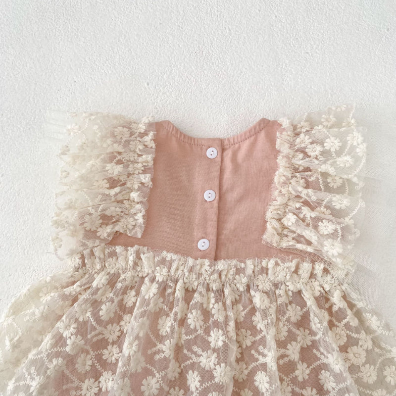 【BABY】夏新作 レース刺繍ロンパースワンピースSK080105