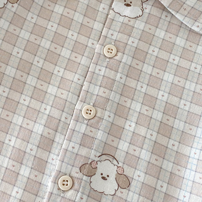 【BABY】いぬチェックシャツ&いぬサロペットパンツSK100427