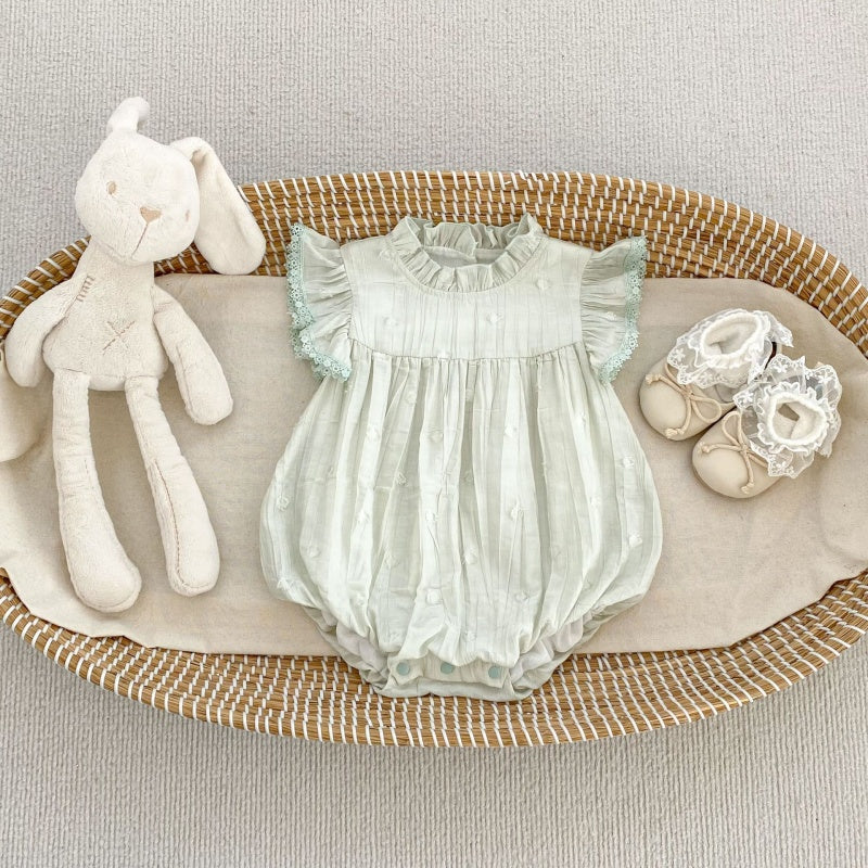 【BABY】夏新作無地フリルスリーブロンパースSK105506