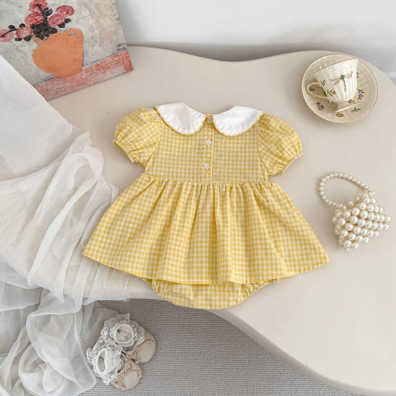 【BABY】夏新作 チェックあひる刺繍ロンパースSK104907