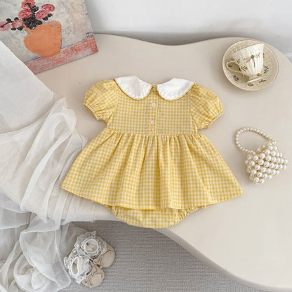 【BABY】夏新作 チェックあひる刺繍ロンパースSK104907