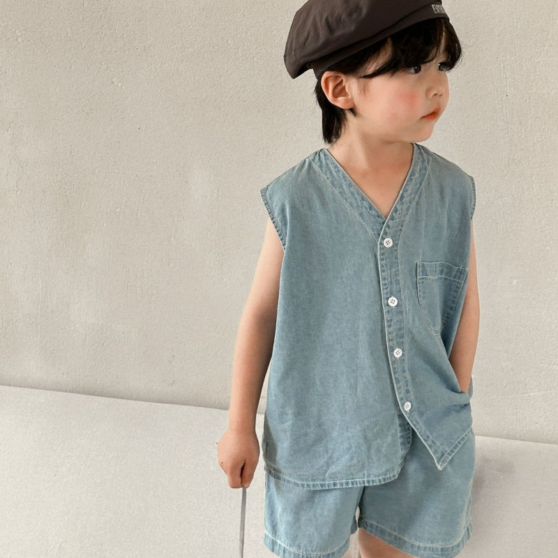 【BABY＆KID】夏新作 Vネックデニムセット、ワンピースSK063012