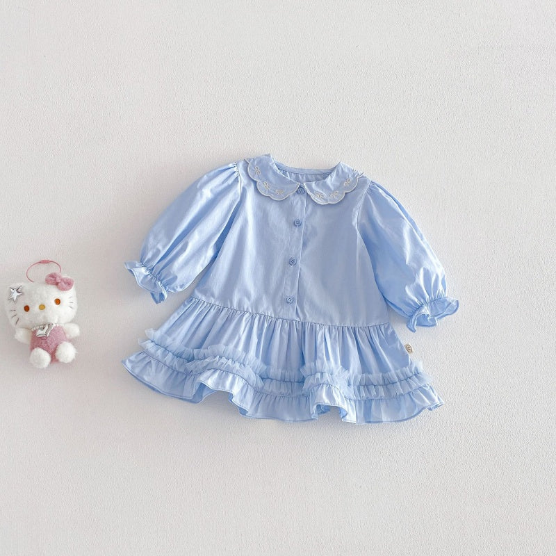 【BABY&KID】韓国風刺繍丸襟ワンピースSK104126