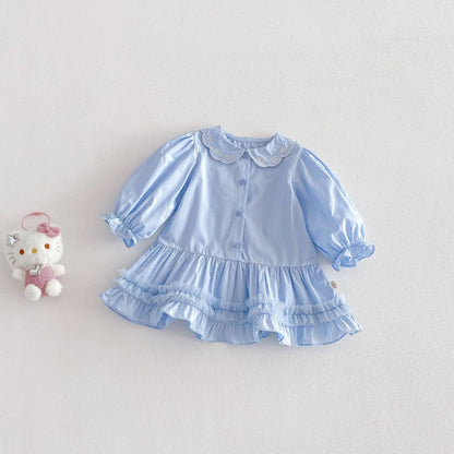【BABY&KID】韓国風刺繍丸襟ワンピースSK104126