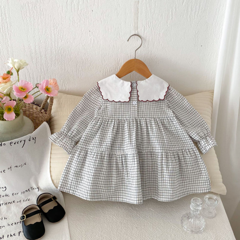 【BABY&KID】チェック花柄刺繍ワンピースSK011006
