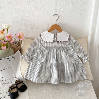【BABY&KID】チェック花柄刺繍ワンピースSK011006