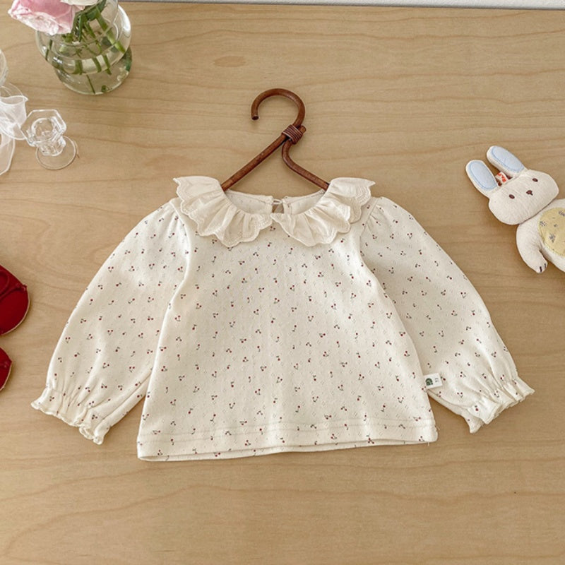 【BABY】刺繍ロンパース&レース襟小花柄ガールズシャツ2点セットSK103404