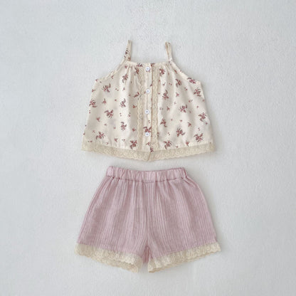 【BABY&KID】夏新作 花柄キャミソール＆ショートパンツセットアップSK071928
