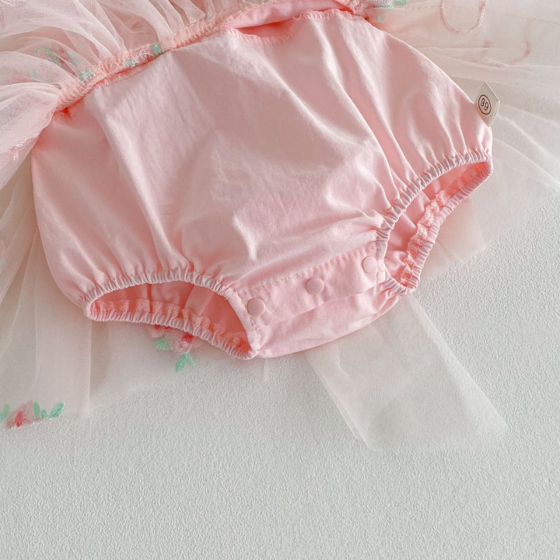 【BABY】夏新作 フラワー刺繍プリンセスロンパースワンピSK081708