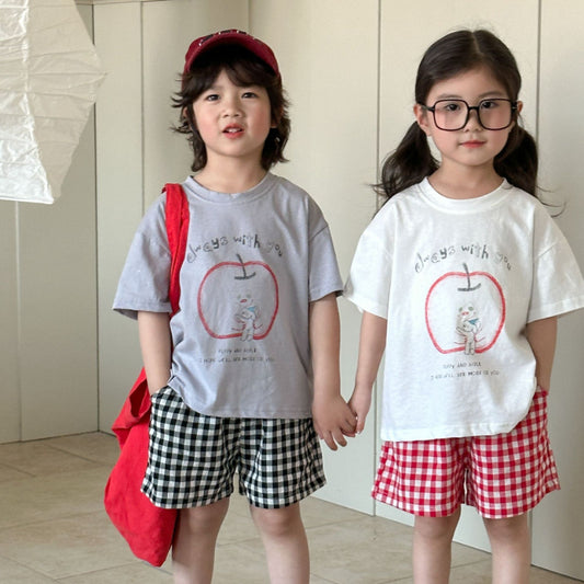 【BABY&KID】夏新作 アップルモチーフTシャツセットアップSK072105