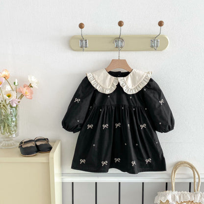 【BABY&KID】レトロ刺繍蝶結びワンピースSK011026