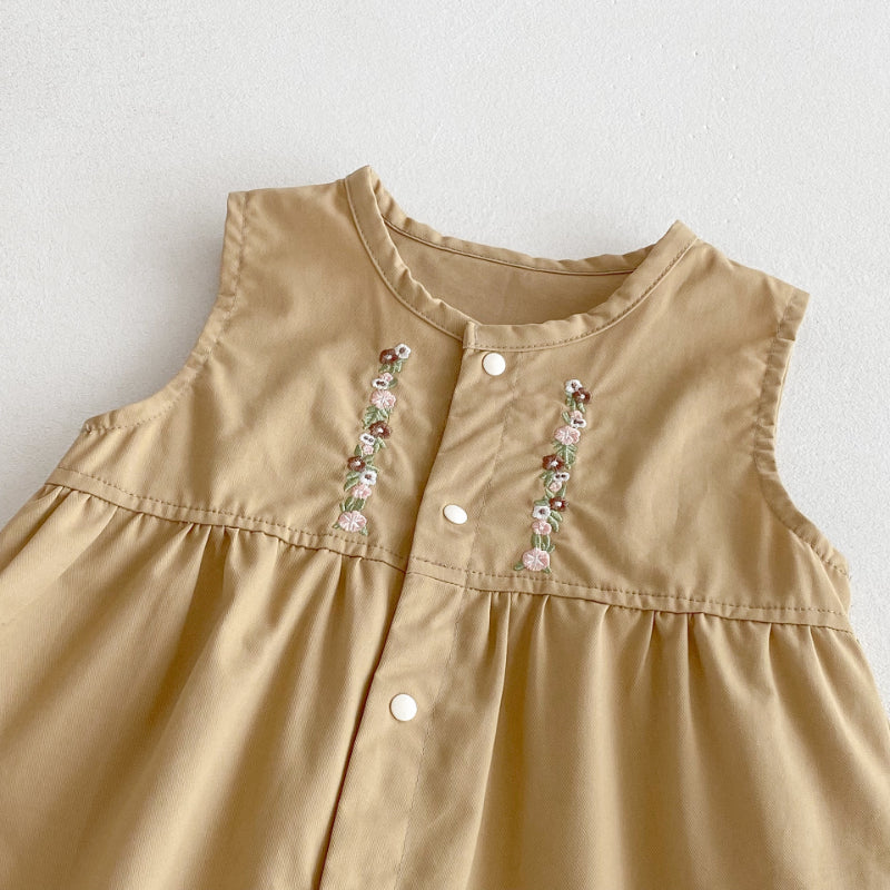 【BABY】花刺繍サロペット＆レース襟ブラウスSK092516