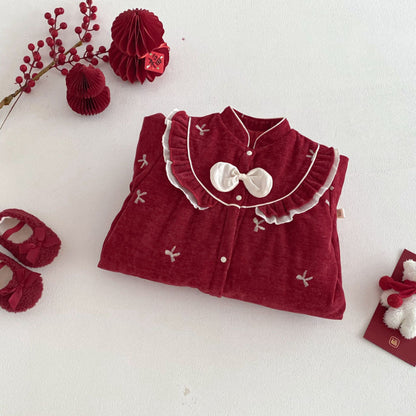 【BABY】冬新作蝶結び刺繍あったかカバーオールSK103001