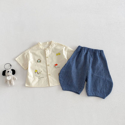 【BABY&KID】夏新作ストライプリラックスパンツ＆カートゥーンプリントシャツSK104622