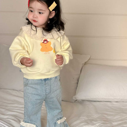 【BABY&KID】レース襟カートゥーンスウェット、デニムパンツSK104313
