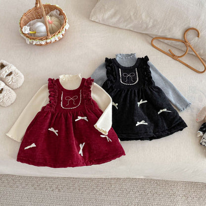 【BABY&KID】冬新作ベロア裏起毛リボンワンピースSK102735