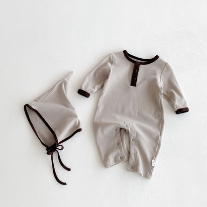 【BABY】配色長袖クルーネックカバーオール＆帽子SK100117
