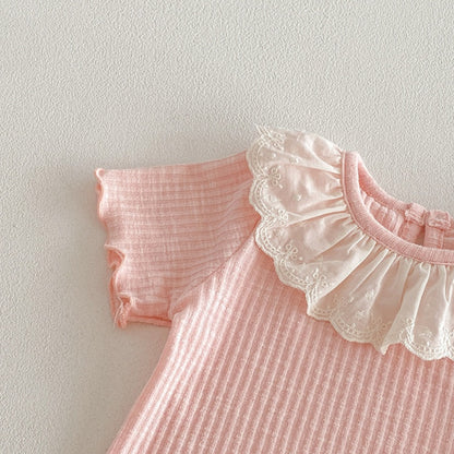 【BABY】夏新作小花柄サロペットロンパース＆レース襟TシャツSK104504