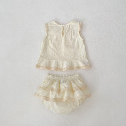 【BABY&KID】夏新作 レースフリルノースリーブセットアップSK062314