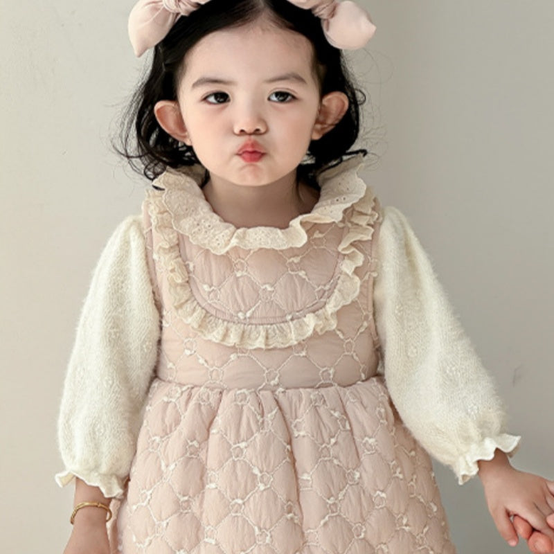 【BABY】冬新作レース襟キルティング裏起毛ワンピースSK102723