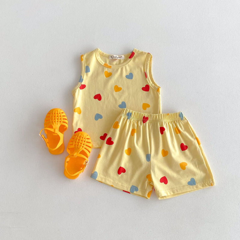 【BABY&KID】夏新作 ハート、ドットプリントセットアップSK091211