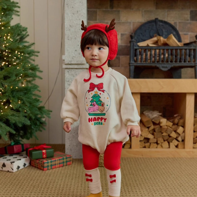 【BABY】ツリー＆うさぎ柄ロンパース、蝶結びレギンス、角帽子SK102816