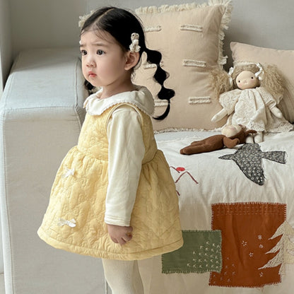 【BABY】冬新作キルティング蝶結びジャンパースカートSK103123