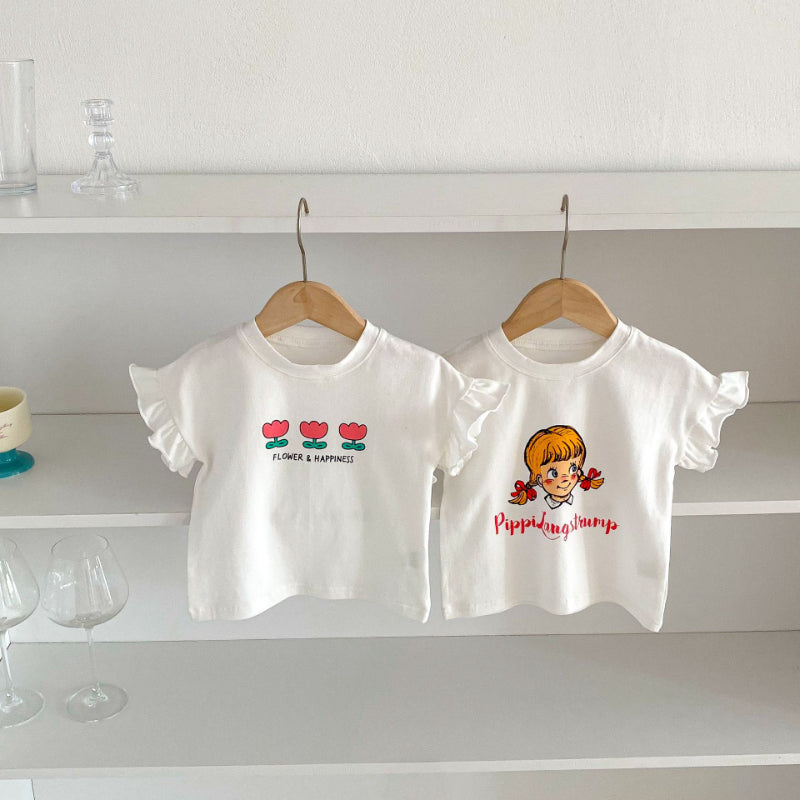 【BABY&KID】夏新作 フリル袖Tシャツ、チェックショートパンツSK091219