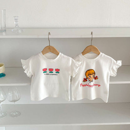 【BABY&KID】夏新作 フリル袖Tシャツ、チェックショートパンツSK091219