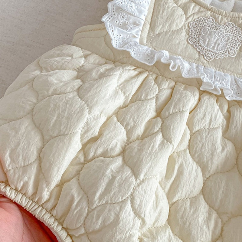 【BABY】冬新作レーススクエアカラ—キルティングあったかロンパースSK103111