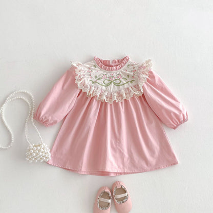 【BABY&KID】スタンドカラー花柄刺繍ワンピースSK011005
