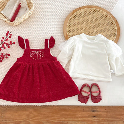 【BABY】冬新作蝶結び刺繍あったかロンパース、ワンピースSK103114