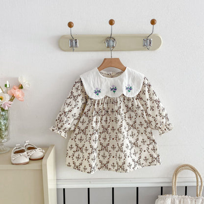 【BABY&KID】韓国風ドールカラー刺繍ワンピースSK011023