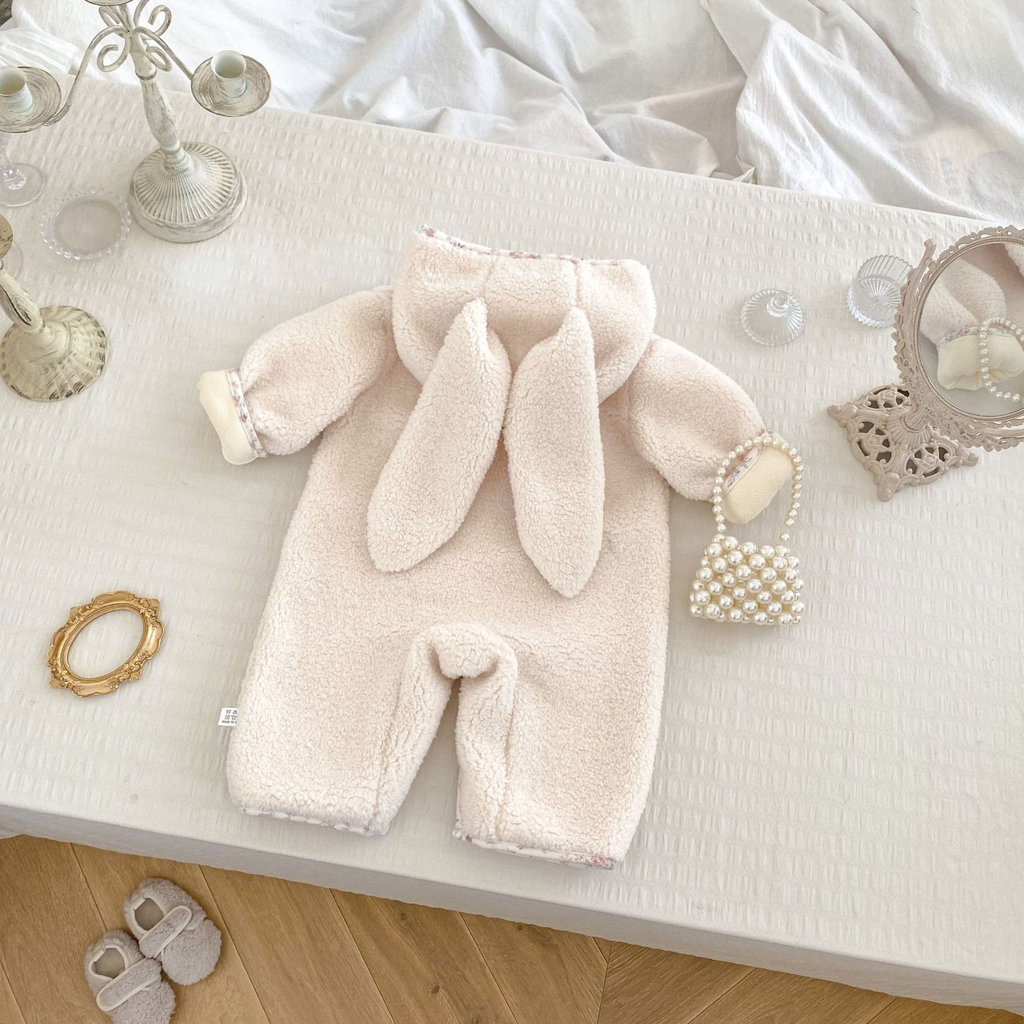 【BABY】冬新作小花柄うさぎ耳フード付きカバーオールSK103105