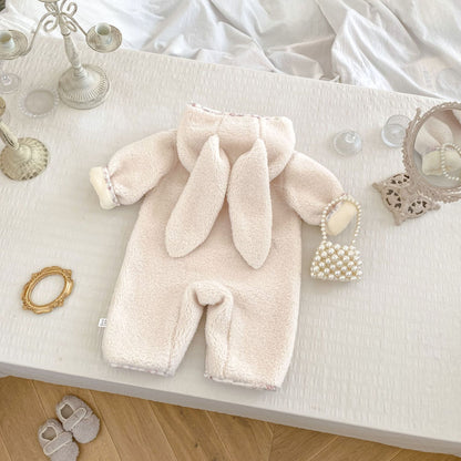 【BABY】冬新作小花柄うさぎ耳フード付きカバーオールSK103105