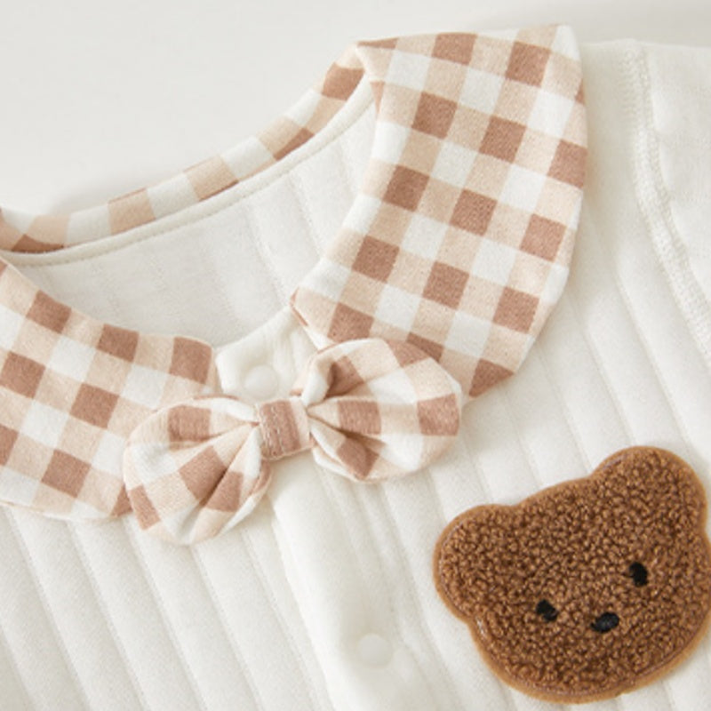 【BABY】冬新作北欧風蝶ネクタイ付きくま中綿カバーオールSK102614