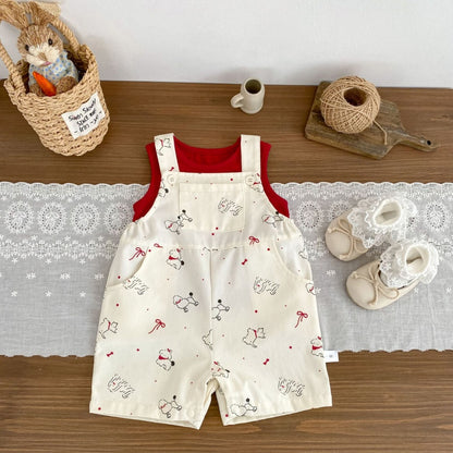 【BABY&KID】夏新作いぬプリントサロペットショートパンツ＆無地タンクトップSK105509