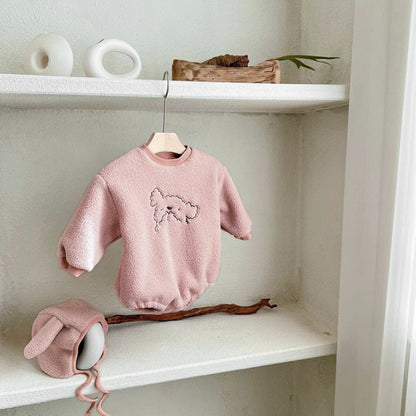 【BABY】ひつじ刺繍ボアロンパース&帽子SK101520
