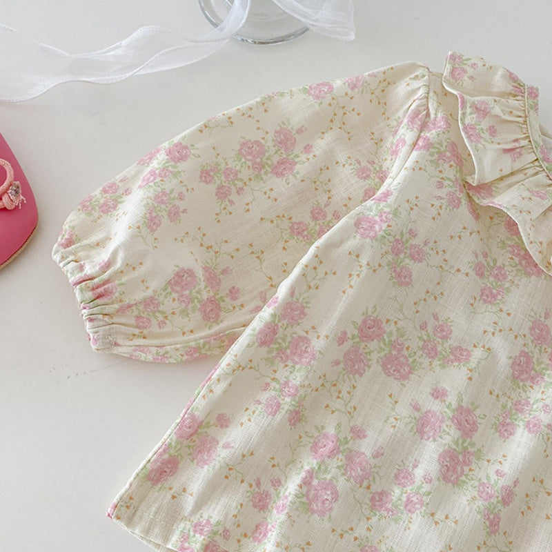 【BABY】花刺繍サロペットロンパース&小花柄ブラウスSK100413