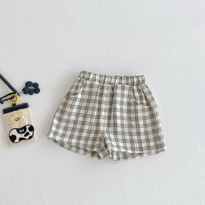 【BABY&KID】夏新作 車ロゴノースリーブ、チェックパンツSK080612