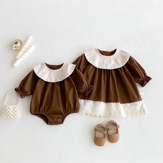 【BABY】長袖クルーネックロンパース、ワンピースSK100124