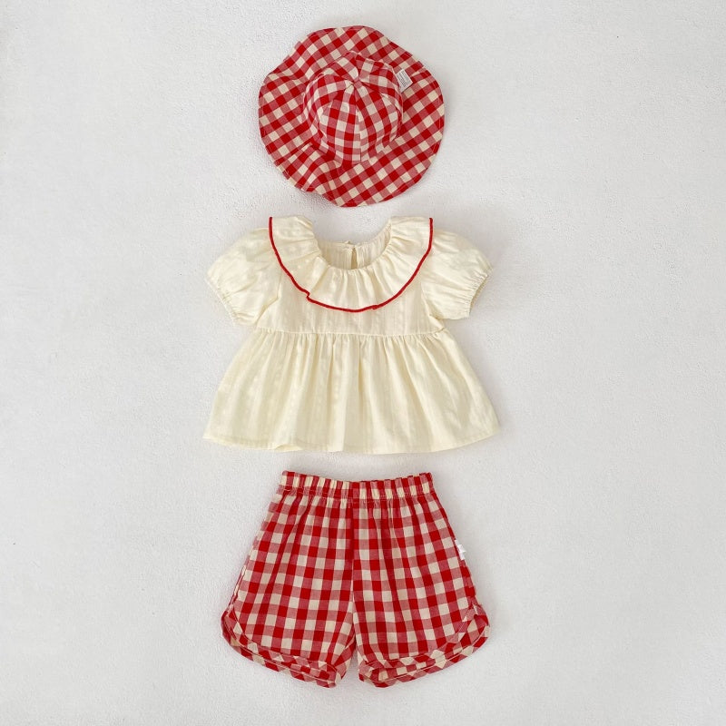 【BABY&KID】夏新作フリルブラウス＆チェックショートパンツSK105410